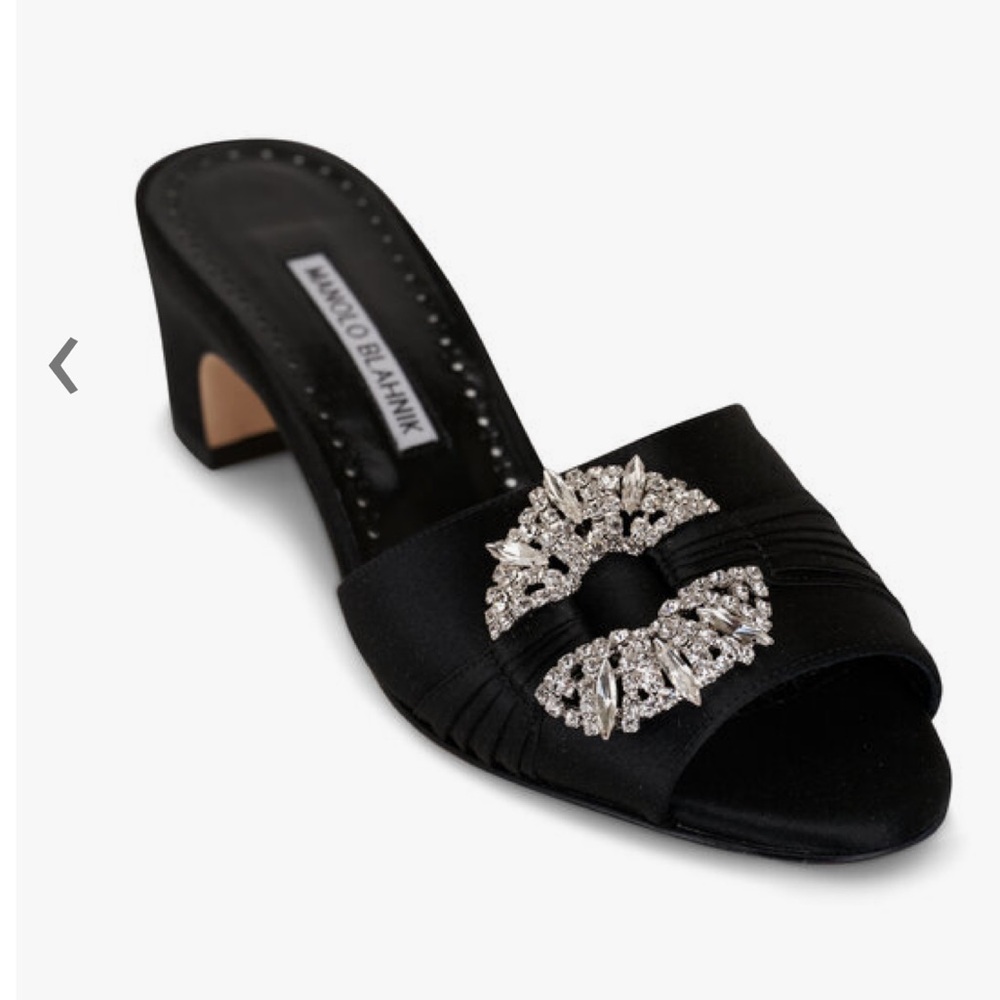 NWT MANOLO BLAHNIK Prinap 50 crystal-embellished ruched satin mules 38